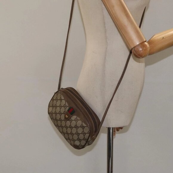 GUCCI GG Canvas Web Sherry Line Bag PVC Beige Gold - Picture 1 of 16